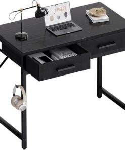 PAMRAY 80x40cm Escritorio pequeño con 2 cajones, Ideal para Dormitorio, Estudio, Escritura, hogar y Oficina, Espacios pequeños, Negro