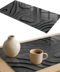 Tapa para Mesa de Centro 140x70 cm | Rectangular | Bordes Pulidos | Ondas grises | con Impresión Decorativa | para la Cocina y Salón | Vetro Temperato | Pies Antideslizantes