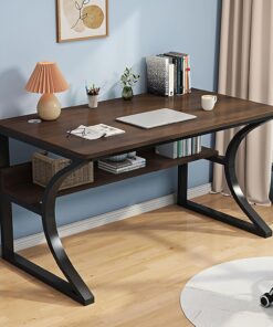 Escritorio de Oficina Grande, escritorios Modernos para computadora, Mesa de Estudio, Trabajo y Gaming con Estructura metálica para Oficina en casa(Walnut+Black Frame,80x60x74cm)