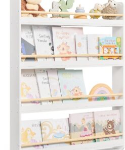 SONGMICS Estantería Infantil, Estante con 4 Niveles, para Juguetes, Estantería de Pared, para Habitación de Niños, Cuarto de Juegos, Blanco y Natural GKR014W01