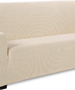 TIANSHU Funda Elástica para Sofá, Funda Sofa 3 Plaza, Ajustables Fundas Sofa Elasticas, Proteger el sofá, Funda de Sofá con Reposabrazos Antideslizante Antimanchas Lavable (Beige)