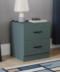 Vida Designs Mesita de Noche Verde Jaspe, 2 cajones con Asas de Metal y Corredores, Soporte único para cajones antiarco, Muebles de Dormitorio Riano