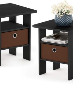 Furinno Andrey Mesita de noche con contenedor de almacenamiento, Americano/Marrón Mediano, Pack de 2