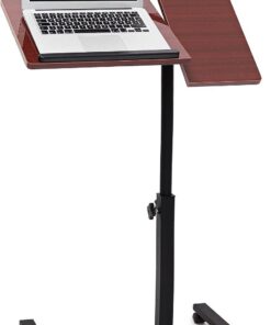 Relaxdays Mesa Ordenador Portátil, Altura Ajustable, Soporte Laptop, Ruedas, Giratoria, Inclinable, 95x60x40,5cm, Marrón