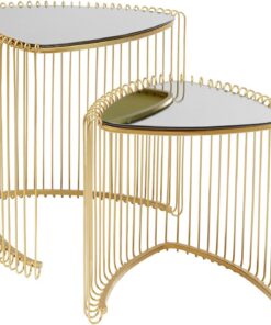 Kare Design Wire Triangle, Oro, (2/Set), mesas auxiliares, diseño Triangular, Ideales para salón, Dormitorio, recibidor, versátiles, Listas para Usar, D40 cm, 45x40x40 cm (H/B/T)