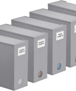 SpaceAid Paquete de 5 organizadores de sábanas y almacenamiento, organizador de sábanas plegable para armario de lino, juego de sábanas con ventana XL (tamaño Queen y King), contenedor organizador de