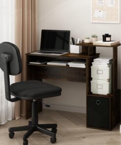 Furinno ECON - Escritorio para 40 Juegos con Bandeja para Teclado, Escritorio para computadora, Escritorio de Oficina con estantes Laterales y contenedor de Almacenamiento para Oficina en casa, Sala