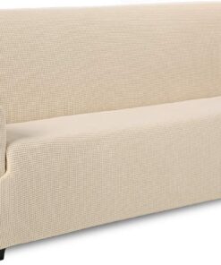 TIANSHU Funda Elástica para Sofá, Funda Sofa 4 Plaza, Ajustables Fundas Sofa Elasticas, Proteger el sofá, Funda de Sofá con Reposabrazos Antideslizante Antimanchas Lavable (Beige)
