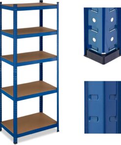 Relaxdays Estantería Metálica Cargas Pesadas, 180x70x45 cm, hasta 500 kg, 5 Baldas, Sótano o Trastero, Acero y MDF, Azul