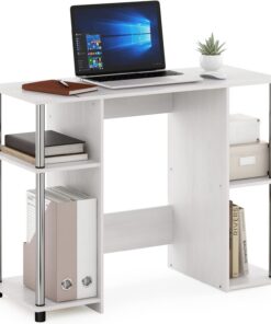 Furinno Jaya Escritorio de Diseño Compacto para Ordenador, Madera de ingeniería, Roble Blanco/Acero Inoxidable, 39.50 (D) x 97.51 (W) x 72.59 (H) cm