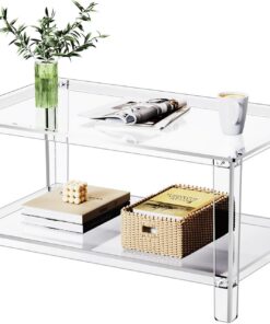 Mesa de Centro de Acrílico Transparente, 80 x 50 x 40 cm, Mesa de Sofá, Mesita de Salón, Diseño Moderno (Transparente)