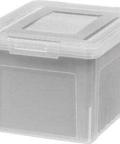 IRIS USA - Caja de archivos de plástico con tapas, organizador de documentos para archivos de carta/legal, caja de documentos, contenedor de almacenamiento para colgar archivos, tapa de cierre seguro