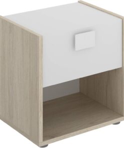 DEKIT - Mesita de noche juvenil con 1 cajón color Natural / Blanco 42x40x33 cm - Modelo DINA
