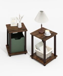 Furinno Simplistic mesa auxiliar, paquete de 2, marco de plástico, nogal negro/marrón