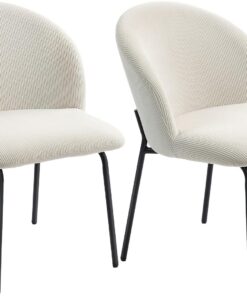 HOMCOM - Juego de 2 sillas de Comedor de Pana para Cocina, Color Crema | Sin apoyabrazos, asiento ancho acolchado, respaldo curvo, patas de acero, para salón, hogar