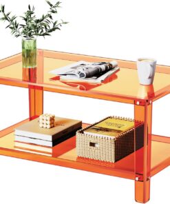 Mesa de Centro de Acrílico Transparente, 80 x 50 x 40 cm, Mesa de Sofá, Mesita de Salón, Diseño Moderno (Naranja)