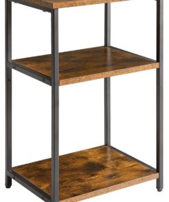 IBUYKE Mesa Auxiliar de 3 Niveles,Mesa de Sofá,Marrón TMJ402H | Mesita de Noche de Estilo Industrial,Estructura de Acero Resistente,para Pasillo,Salón,Dormitorio,39 x 30 x 59cm