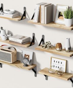 Pipishell Juego de 6 Estantes Flotantes de Madera para Decoración: Estantes Rústicos para Dormitorio o Baño, Perfectos para Libros
