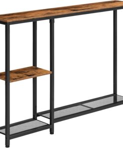 HOOBRO Mesa de Consola Estrecha, Mesa de Pasillo con Estante, Aparador, Estantería de Estilo Industrial con Marco Metálico, Entrada, Vestíbulo, detrás del Sofá, Marrón Rústico y Negro EBF86XG01