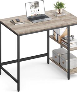 VASAGLE Escritorio para Ordenador de Oficina, 100 x 50 x 76 cm, Estilo Industrial, para Estudio, Dormitorio, Sala de Estar, Color Gris Jaspeado y Tinta Negra LWD046B02