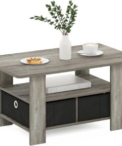 Furinno Mesa de Centro con cajón de Basura, Roble, French Oak Grey/Black