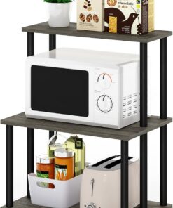 Furinno Turn-N-Tube Estante de Cocina 3 Niveles sin Herramientas, Roble Francés Gris/Negro