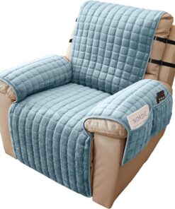 Alishomtll Funda para sillón de relax, 1 plaza, con reposabrazos, antideslizante, resistente a los arañazos, con 4 bolsillos y 2 correas ajustables, 53 x 190 cm, color azul