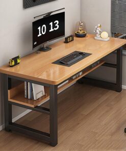 Escritorio de Madera para Ordenador, Escritorio Ejecutivo con estantes de Almacenamiento, Mesa de Estudio Industrial con Patas de Acero al Carbono para el hogar(Black Frame,80x50x74cm)