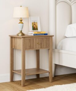 HEYZOEY Mesita de noche retro con 1 cajón, mesita de noche de madera maciza, estilo bohemio, para dormitorio, salón, nogal