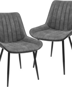 SONGMICS Juego de 2, Silla de Comedor, Sillón, Silla Tapizada, Patas Metálicas, Cubierta de Cuero, Carga de 110 kg, para Dormitorio, Salón, Gris LDC090G01