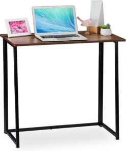 Relaxdays Escritorio Plegable, Mueble de Oficina, 74,5x80x45 cm, Marrón/Negro, Aglomerado, Hierro, 5 x 80 x 45 cm