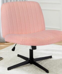 DUMOS Silla de Oficina con piernas Cruzadas, sin Brazos, Silla de Escritorio Ancha sin Ruedas, Silla de Escritorio Moderna de Oficina en casa giratoria Ajustable de Tela de Peluche Silla de vanidad