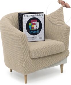 FAVERTI® Funda Super Elástica de Sillón Club con Funda de Asiento, Compatible con los sillones de IKEA TULLSTA y BAKLA | Modelo NOVELE | Beige | Tejido Jacquard de Calidad Tacto Algodón