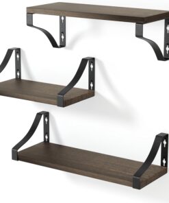 edihome, Estanteria Pared, Baldas Pared, 3 Niveles, Repisas Flotantes, Estantes de Pared de Madera Natural, Decoracion, Ideal para Salon, Dormitorio, Baño (Roble Oscuro)