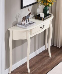 Mesa Consola de Madera semicircular con cajón,Elegante Mesa Auxiliar Vintage en Media Luna para sofá,exquisitas Tallas Tradicionales,para Sala de Estar,Entrada(White,90cm/35.4in)