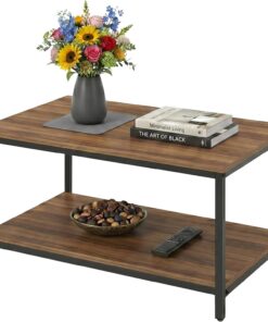 Relaxdays Mesa Auxiliar, con Estante, marrón/Negro | Madera reconstituida y metal, (AlxAnxF) 42x80x50 cm, mesa de salón