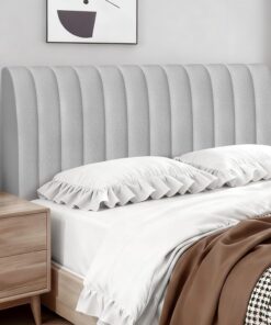 Funda para Cabecero de Cama Rayas Verticales Fundas Cabecero Cama Terciopelo Suave Funda Grueso para Dormitorio Cabeceros Gris Claro 150cm
