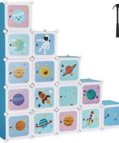 SONGMICS Armario Modular Infantil de 15 Cubos, Organizador Modular para niños, Estantes de Cubo de plástico, con Puertas, para Ropa, Zapatos, Juguetes, 153 x 31 x 153 cm, Azul LPC902Q01