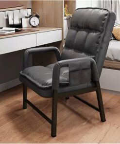 Silla decorativa de cuero gris con respaldo ajustable y silla otomana ergonómica con respaldo alto y sofá reclinable individual, cómodo sillón con acolchado grueso