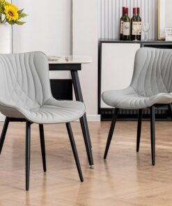 Kidol&Shellder - Juego de 2 sillas de comedor modernas, color gris | Sillas de cocina de piel sintética con respaldo grueso, silla de ocio sin brazos con patas de metal para sala de estar