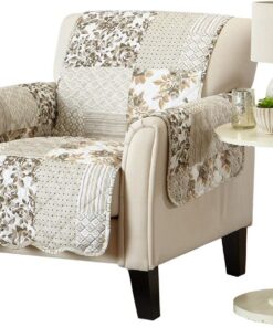 Great Bay Home - Protector de muebles tipo patchwork con borde festoneado y estampado, resistente a las manchas, para sillón, color topo