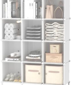 AWTATOS Organizador Armario de Almacenamiento Cubos con 12 estantes,Blanco | de almacenamiento con puertas, organizadores de armario portátiles y almacenamiento para armario de niños