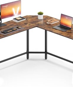 VASAGLE Escritorio, Mesa de Ordenador en Forma de L, 140 x 140 x 76 cm, Escritorio Esquinero, Ahorra Espacio, para Oficina Casa, Juegos, Fácil de Montar, Marrón Vintage y Negro Tinta LWD73XV1