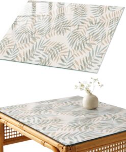 Tapa para Mesa de Centro 80x60 cm | Rectangular | Bordes Pulidos | Hojas naturaleza | con Impresión Decorativa | para la Cocina y Salón | Pies Antideslizantes | Vetro Temperato