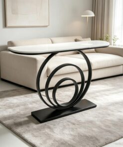 Consola recibidor Estrecha con imitación mármol y Base de Metal | Mesa consola clásica con estante abierto para pasillo, salón, oficina y dormitorio(Black B,39.4x11.8x31.5in)