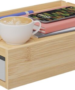 Relaxdays Mesita de Noche para Litera, Estante Cama Colgante, Mesilla Bambú, 14x37x26,5 cm, Cajón y Posavasos, Natural