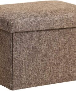 Banco otomano de Almacenamiento Plegable, Taburete tapizado Rectangular de Lino con Tapa extraíble, Banco de Almacenamiento para Sala de Estar-marrón