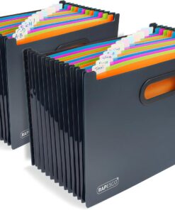 Rapesco 1729 Carpeta Acordeón SupaFile, 13 Secciones, A4, Paquete con 2 | Negro con Separadores Multicolor
