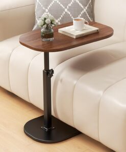 Mesa Auxiliar en Forma de C, Mesita Auxiliar Parte Superior Giratoria de 360°, Mesa de Salón con Estructura de Metal, Ajuste de Altura Flexible 45-80 Cm, para El Salón para Café y Portátil