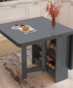 XJBTBA Mesa de Cocina Plegable de Madera Maciza con Hoja abatible, Estante de Almacenamiento de 2, Mesa de Comedor Plegable versátil, Mesa Plegable Multifuncional para Espacios pequeños